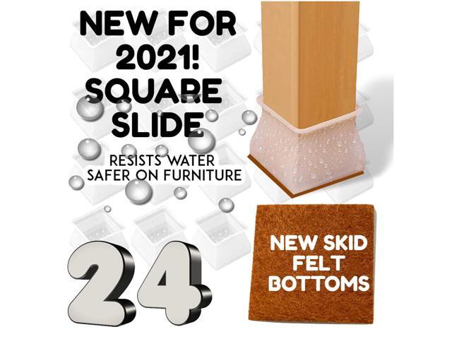 24PC VALUE PACK SILICONE CHAIR LEG CAPS Feet Cover Pads Furniture Table Floor Protectors SLIDE or NO SLIDE Floor Protection