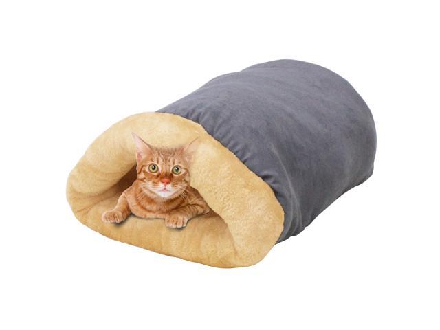 GOOPAWS 4 in 1 Self Warming Burrow Covered Cat & Dog Bed, Pet Hideway Sleeping Cuddle Cave