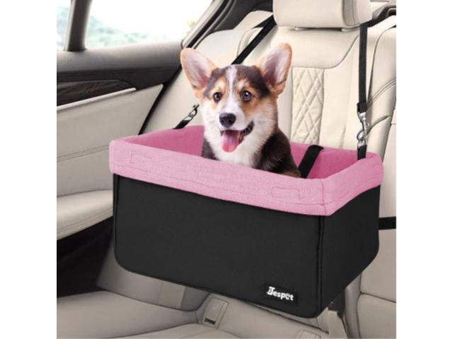 GOOPAWS Car Travel Dog Booster Seat, Elevated Pet Bed for Cars, Portable Pet Car Seat Travel Carrier with Seat Belt for 24lbs Pets