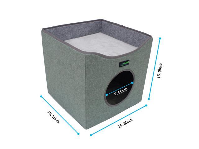 GOOPAWS Foldable Cat Condo Bed, Cat Cube House & Sleeping Bed with Lying Surface and 2 Reversible Cushions, Cat Hiding Place, Cat Cave, Linenette...