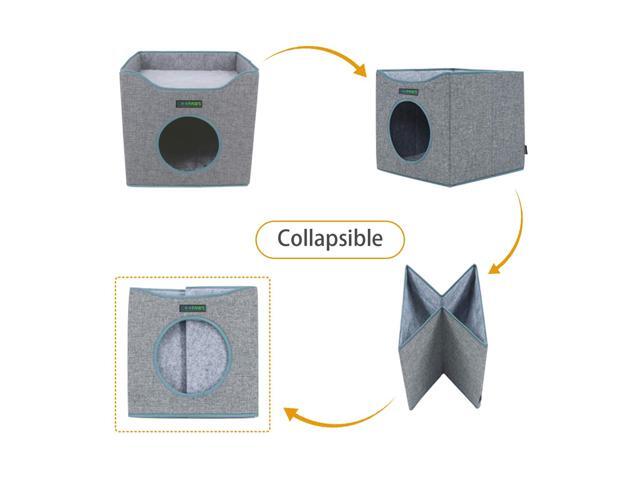 GOOPAWS Foldable Cat Condo Bed, Cat Cube House & Sleeping Bed with Lying Surface and 2 Reversible Cushions, Cat Hiding Place, Cat Cave, Linenette...