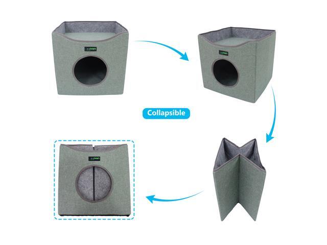 GOOPAWS Foldable Cat Condo Bed, Cat Cube House & Sleeping Bed with Lying Surface and 2 Reversible Cushions, Cat Hiding Place, Cat Cave, Linenette...