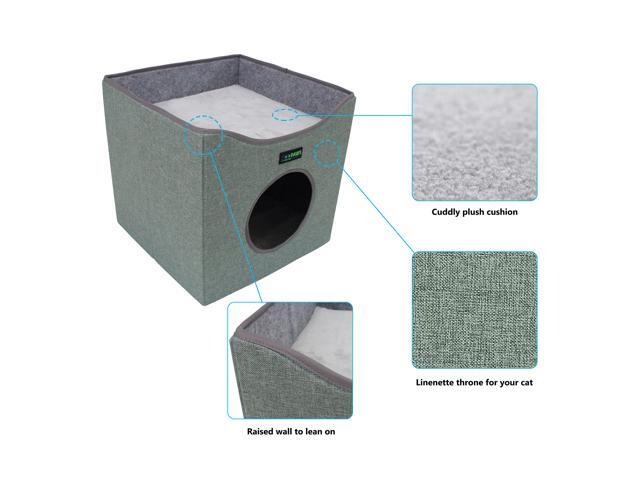 GOOPAWS Foldable Cat Condo Bed, Cat Cube House & Sleeping Bed with Lying Surface and 2 Reversible Cushions, Cat Hiding Place, Cat Cave, Linenette...