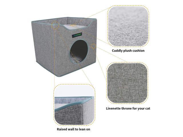 GOOPAWS Foldable Cat Condo Bed, Cat Cube House & Sleeping Bed with Lying Surface and 2 Reversible Cushions, Cat Hiding Place, Cat Cave, Linenette...