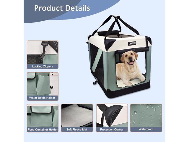 Jespet & GOOPAWS Soft Dog Crate, 3 Door Soft Sided Folding Kennel, 24inches, Shale Green