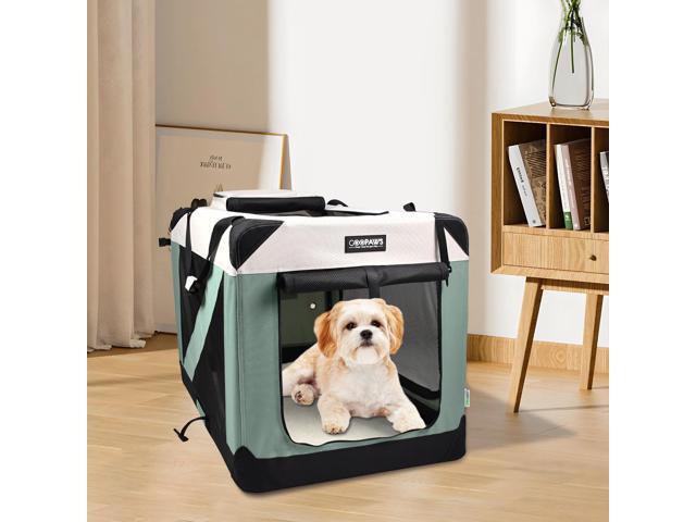 Jespet & GOOPAWS Soft Dog Crate, 3 Door Soft Sided Folding Kennel, 24inches, Shale Green