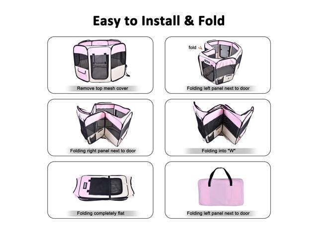 Jespet Portable Foldable Pet Dog Playpen, Portable Pet Playpen Exercise Pen Kennel with Carry Bag for Puppy Cats Kittens Rabbits
