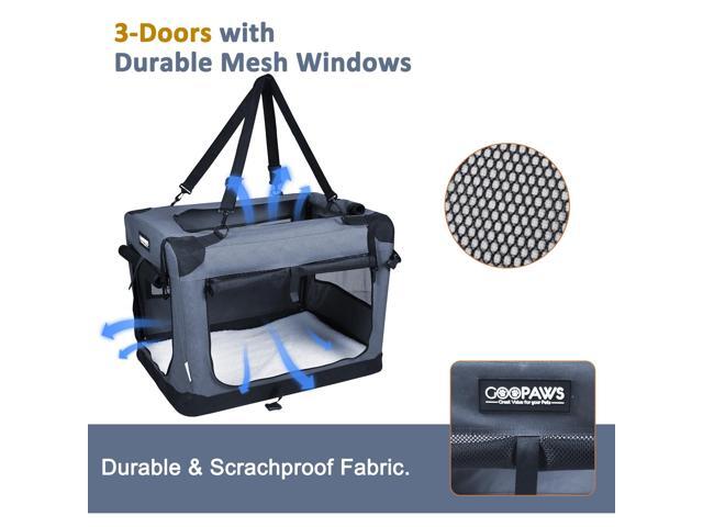 Jespet Folding Soft Pet Crates Kennel, 3-Door Indoor & Outdoor Collapsible Dog Crate, Travel Pet Carrier with Straps and Fleece Mat for Dogs Cats,...