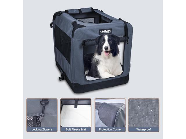 Jespet Folding Soft Pet Crates Kennel, 3-Door Indoor & Outdoor Collapsible Dog Crate, Travel Pet Carrier with Straps and Fleece Mat for Dogs Cats,...
