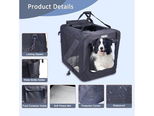 Jespet Folding Soft Pet Crates Kennel, 3-Door Indoor & Outdoor Collapsible Dog Crate, Travel Pet Carrier with Straps and Fleece Mat for Dogs Cats,...