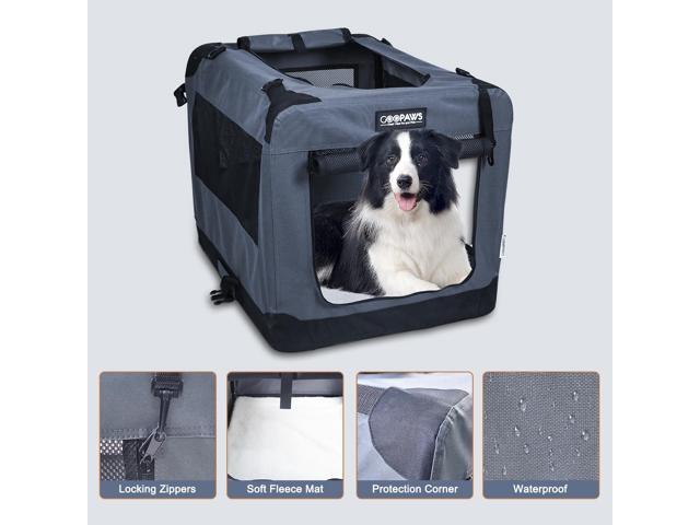 Jespet Folding Soft Pet Crates Kennel, 3-Door Indoor & Outdoor Collapsible Dog Crate, Travel Pet Carrier with Straps and Fleece Mat for Dogs Cats,...