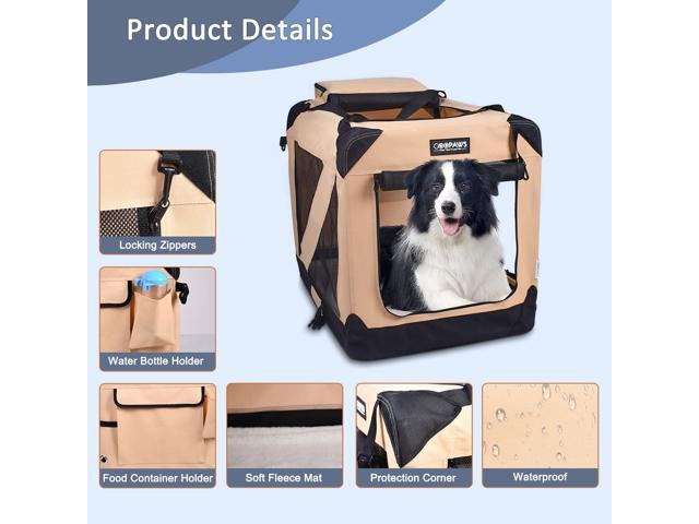 Jespet Folding Soft Pet Crates Kennel, 3-Door Indoor & Outdoor Collapsible Dog Crate, Travel Pet Carrier with Straps and Fleece Mat for Dogs Cats,...