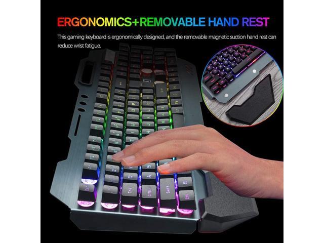 Wireless Gaming Keyboard and Mouse with Rainbow Backlit Rechargeable Metal Panel Mechanical Feel Ergonomic Keyboard and Mouse for Laptop PC Gamer