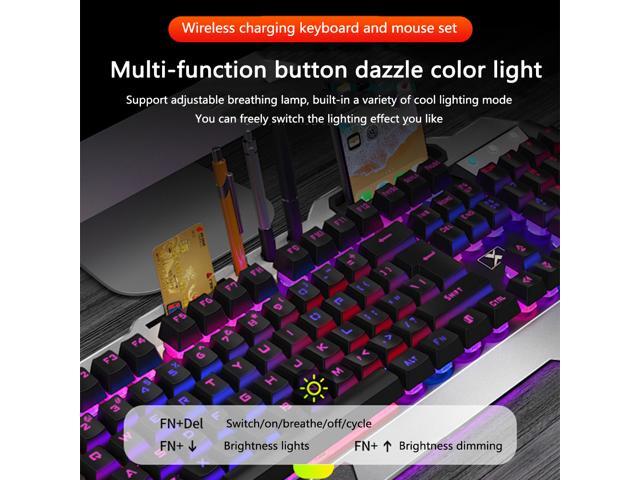 Wireless Gaming Keyboard Mouse and Bluetooth Headset Kit, Rainbow Backlit Rechargeable Ergonomic Metal Mechanical Feel Keyboard with Removable Palm...