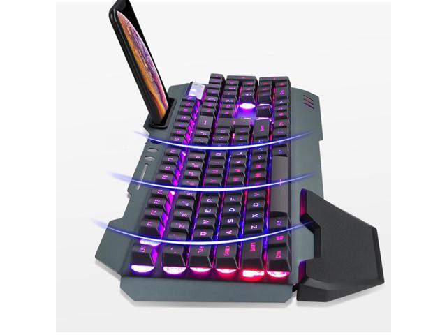 Wireless Gaming Keyboard Mouse and Bluetooth Headset Kit, Rainbow Backlit Rechargeable Ergonomic Metal Mechanical Feel Keyboard with Removable Palm...