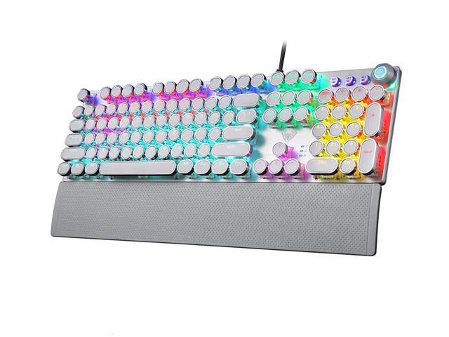 Gaming Mechanical Keyboard, LED Backlit Metal Panel 104 Anti-ghosting Keys, Blue Switches, Magnetic Wrist Rest, Media Control Knob Buttons, Good.