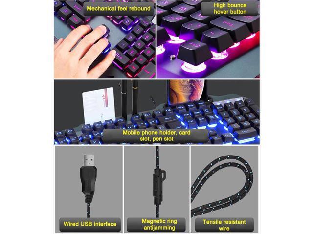 Wired Gaming Keyboard Set Mechanical feel RGB Backlit Modes Waterproof Wired Game Keyboard For PC Desktop office