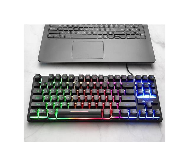 87 Keys Gaming Keyboard and Backlit Mouse Combo, USB Wired Rainbow Backlit Keyboard and Wired Mouse for Laptop PC Computer Game and Work