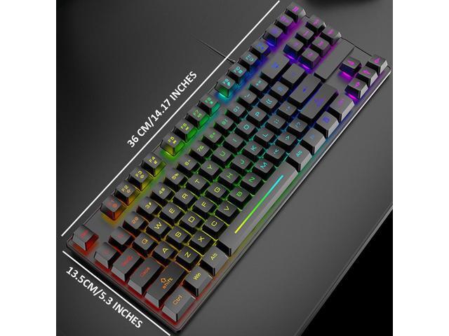 87 Keys Gaming Keyboard and Backlit Mouse Combo, USB Wired Rainbow Backlit Keyboard and Wired Mouse for Laptop PC Computer Game and Work