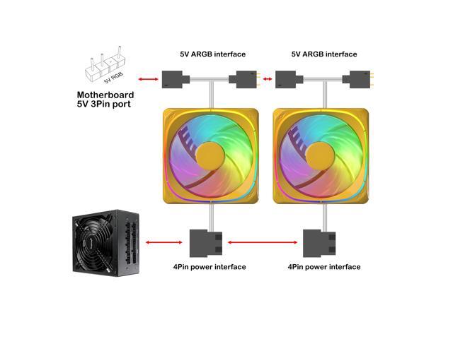 Vetroo CF120 120mm Case Fan 5V 3 PIN Addressable RGB MB Sync PC Cooling Fan W/ Yellow Fan Frame for Radiator / CPU Cooler / Computer Case