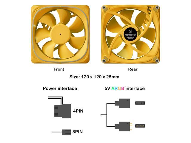 Vetroo CF120 120mm Case Fan 5V 3 PIN Addressable RGB MB Sync PC Cooling Fan W/ Yellow Fan Frame for Radiator / CPU Cooler / Computer Case