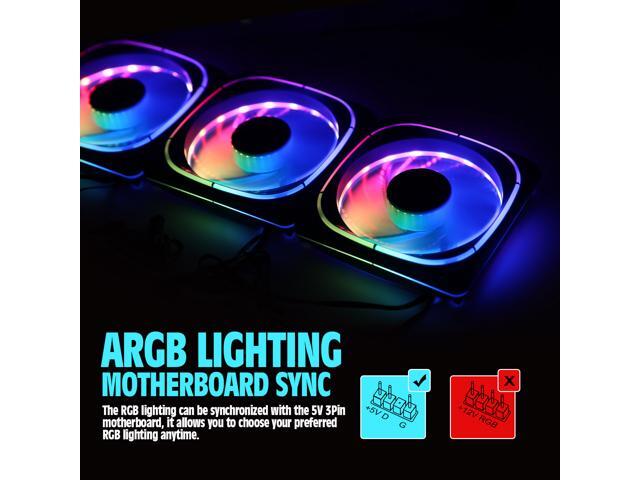 Vetroo 3-Pack CF120 120mm Case Fan 5V 3 PIN Addressable RGB MB Sync PC Cooling Fan W/ Yellow Fan Frame for Radiator / CPU Cooler / Computer Case