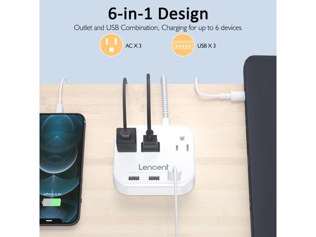 LENCENT 2 Prong Power Strip, 3 Prong to 2 Prong Outlet Adapter, 6.6ft Braided Extension Cord with Polarized Plug, 3 AC Outlets & 3 USB(5V 3.4A...
