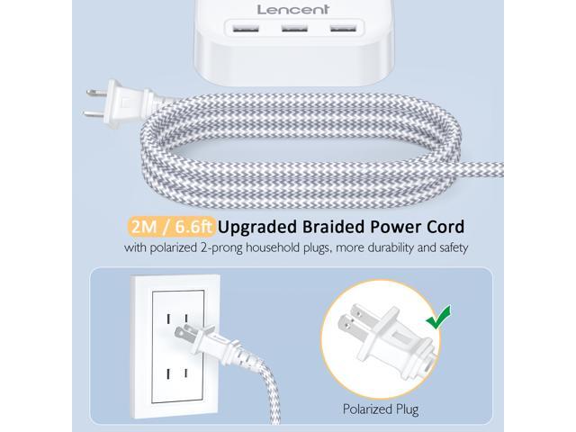 LENCENT 2 Prong Power Strip, 3 Prong to 2 Prong Outlet Adapter, 6.6ft Braided Extension Cord with Polarized Plug, 3 AC Outlets & 3 USB(5V 3.4A...