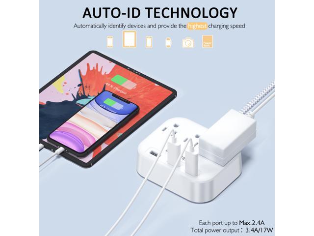 Power Strip with USB, 3 Outlet 3 USB Charging Ports (17W/ 3.4A), Flat Plug with 6.6ft Braided Extension Cord, Desktop & Wall Mountable, Compact for...
