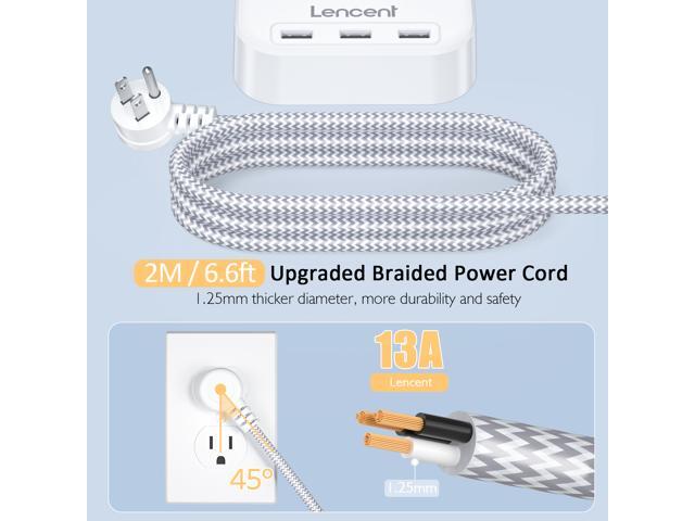 Power Strip with USB, 3 Outlet 3 USB Charging Ports (17W/ 3.4A), Flat Plug with 6.6ft Braided Extension Cord, Desktop & Wall Mountable, Compact for...