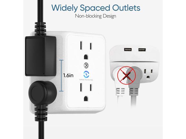 LENCENT Multi Plug 6 Outlet Extender, 2 Pack Surge Protector Wall tap, Power Strip 3-Side Widely Spaced Adapter Multiple Charger Expander,...