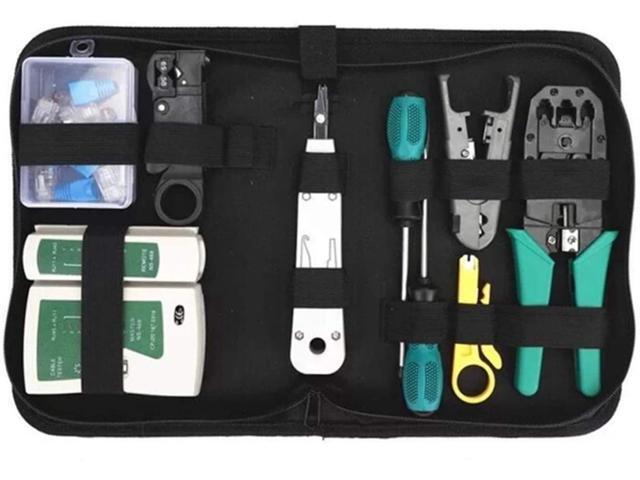 Network Cable Repair Maintenance Tool Kit Set 11 in 1 Portable Phone Cable Crimper 8P8C 4P4C 6P6C Connectors RJ45 RJ11 Cat5 Cat6 Cable Tester