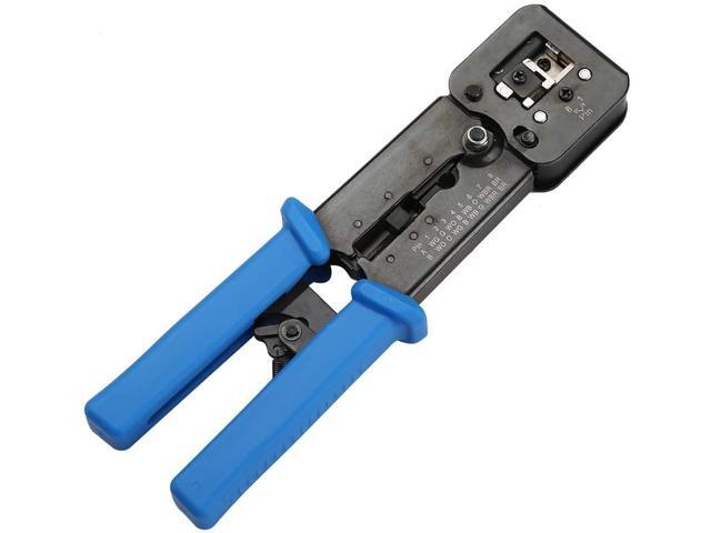 EZ RJ45 Crimp Tool Pass Through Cat5 Cat5e Cat6 Crimping Tool for RJ45/RJ12 Regular and End-Pass-Through Connectors with 50PCS CAT5 CAT5e...