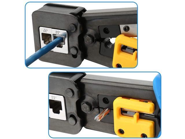 EZ RJ45 Crimp Tool Pass Through Cat5 Cat5e Cat6 Crimping Tool for RJ45/RJ12 Regular and End-Pass-Through Connectors with 50PCS CAT5 CAT5e...