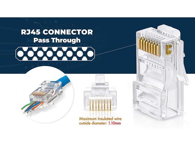 RJ45 Cat6 Pass Through Connectors, Pack of 100 EZ Modular Plug for Solid or Stranded UTP Network Cable