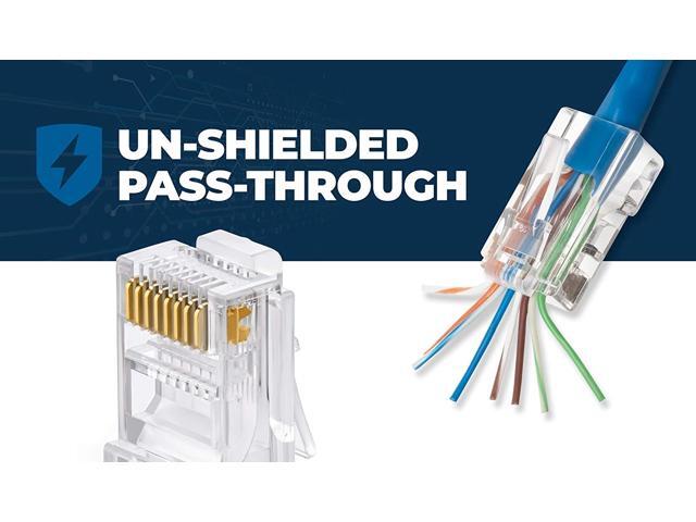 RJ45 Cat6 Pass Through Connectors, Pack of 100 EZ Modular Plug for Solid or Stranded UTP Network Cable