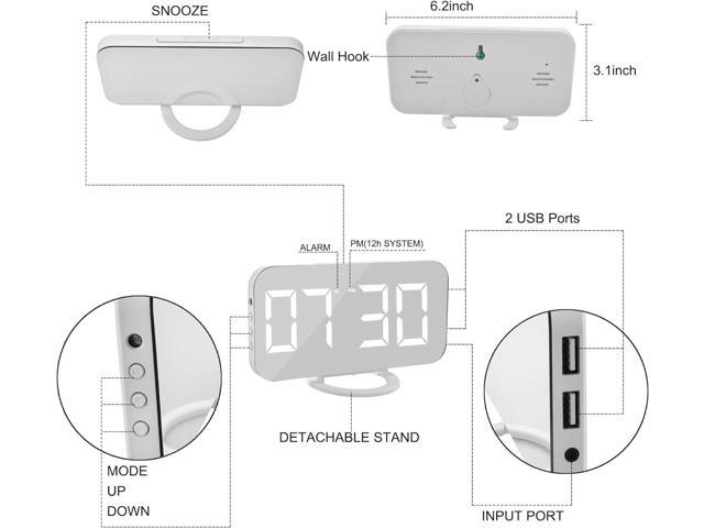 SZELAM Digital Clock Large Display, LED Electric Alarm Clocks Mirror Surface for Makeup with Diming Mode, 3 Levels Brightness, Dual USB Ports...
