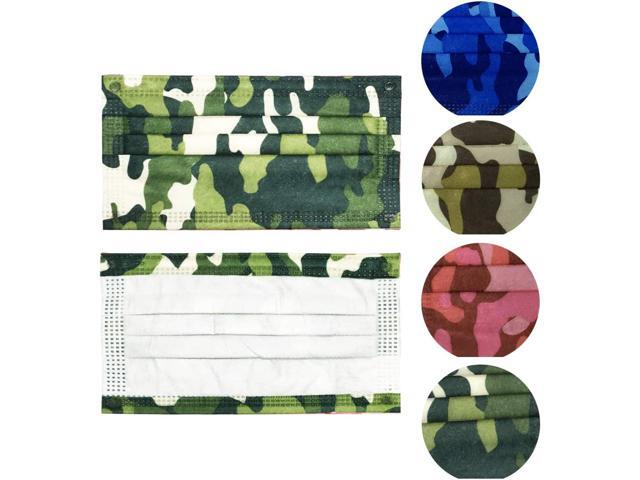 Face Masks, Face Mouth Cover Masks, Camouflage Masks, Blue/Red/Green/Yellow, 50 Pc/Bx