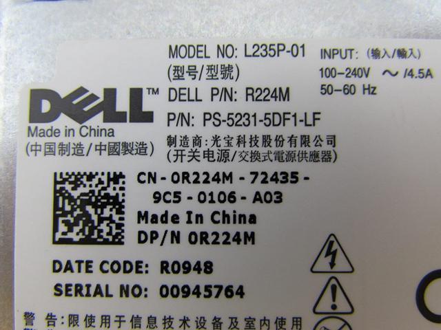 Dell R224M L235p-01 235W Power Supply PS-5231-5DF1-LF FR610 RM112 PW116 67T67
