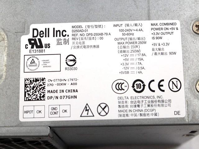Dell OptiPlex 3010 7010 9010 DT 250W Slim Desktop Power Supply K2H58 77GHN