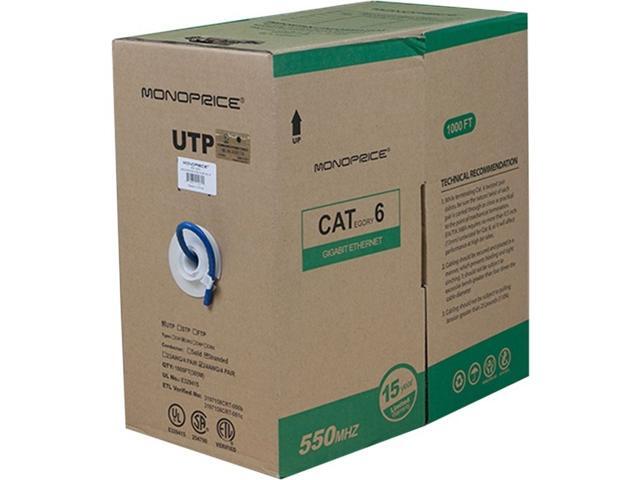 Monoprice Cat6 Ethernet Bulk Cable - Network Internet Cord - Stranded, 550Mhz, UTP, CM, Pure Bare Copper Wire, 24AWG, 1000ft, Blue
