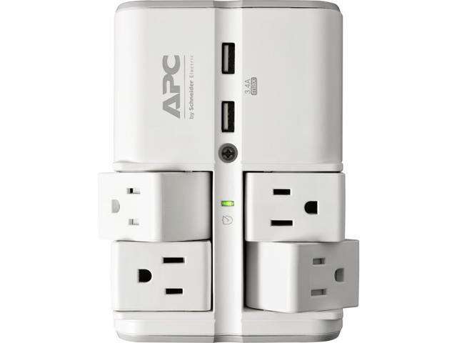apc wall surge protector 4 rotating outlets 1080j protection two 3.4a usb charger ports surgearrest essential (pe4wru3)