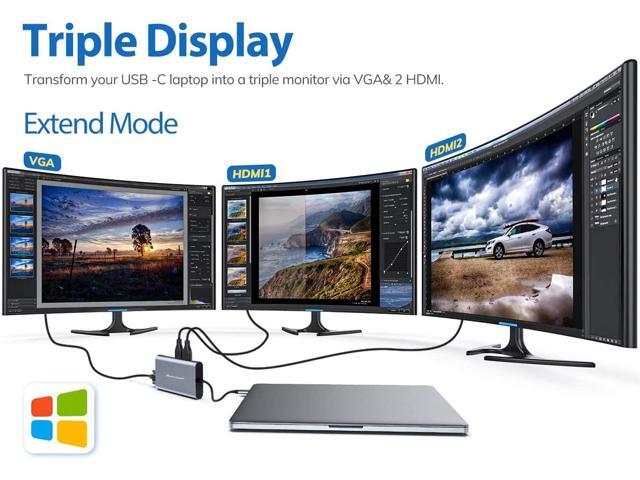 11in1 USB C Hub, Type-C laptop Docking station, Triple monitor, 4K display, compatible with Windows, MacOS, Tek-sailing TSDS1101