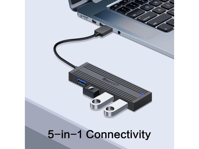 SmartQ 4-Port USB 3.0 Hub, High-Speed Data Hub, USB Port Expander for Laptop, PC, iMac, Surface Pro, XPS, Flash Drives, Mobile HDD, and More (Slim...