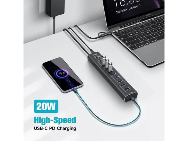 Powered USB Hub, 11-Port ikuai Hybrid USB 3.2/ USB C Hub with PD Charging Port and 60W Power Adapter, Aluminum USB Splitter Including 3 10Gbps...