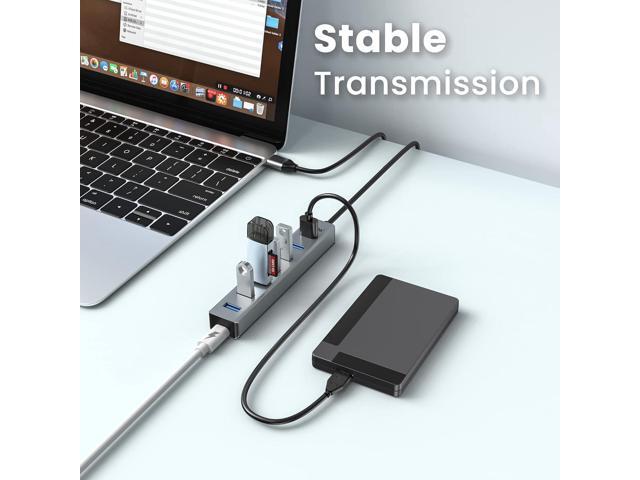 USB 3.0 hub, atolla 7-port multi USB aluminum hub, 1m extension cable USB Splitter, suitable for PC, laptop, Macbook Pro, etc.