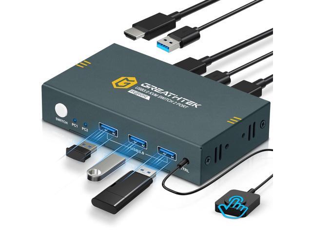 USB3.0 KVM Switch 2 Port HDMI, 4K@60Hz KVM Switch 1 Monitors 2 Computers with 3 USB3.0 Ports, HDMI KVM Switches for 2 PCs Share 1 Monitors and USB...