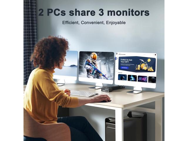 Triple Monitor KVM Switch 3 Monitors 2 Computers 8K@60Hz 4K@144Hz,MLEEDA HDMI+2 Displayport KVM Switch Triple Monitor for 2 Computers Share 3...