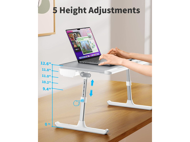 SAIJI Laptop Bed Tray Table, Adjustable PVC Leather Laptop Bed Table, Portable Standing Desk with Storage Drawer, Foldable Lap Tablet Table for...
