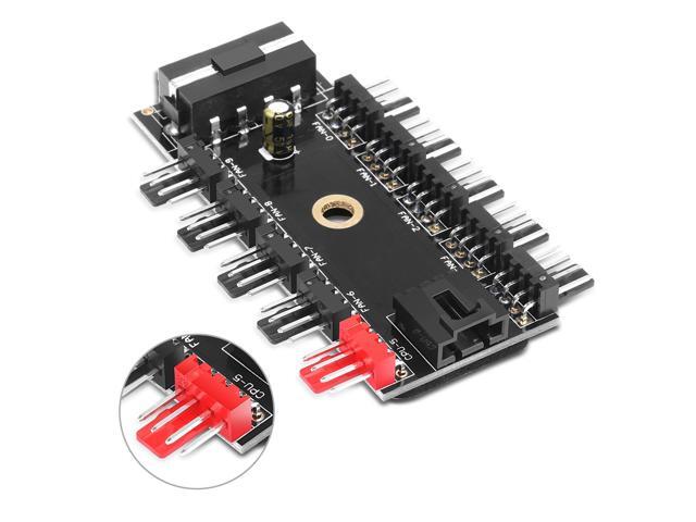 PC Chassis Fan Hub CPU Cooling HUB 10 Port 12V 4 Pin Fan PWM Hub Molex Controller Splitter Adapter Cable w/ Self-sticker for 3Pin / 4Pin...